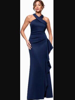 NWT XSCAPE Floor Length Gown, Navy, 6P